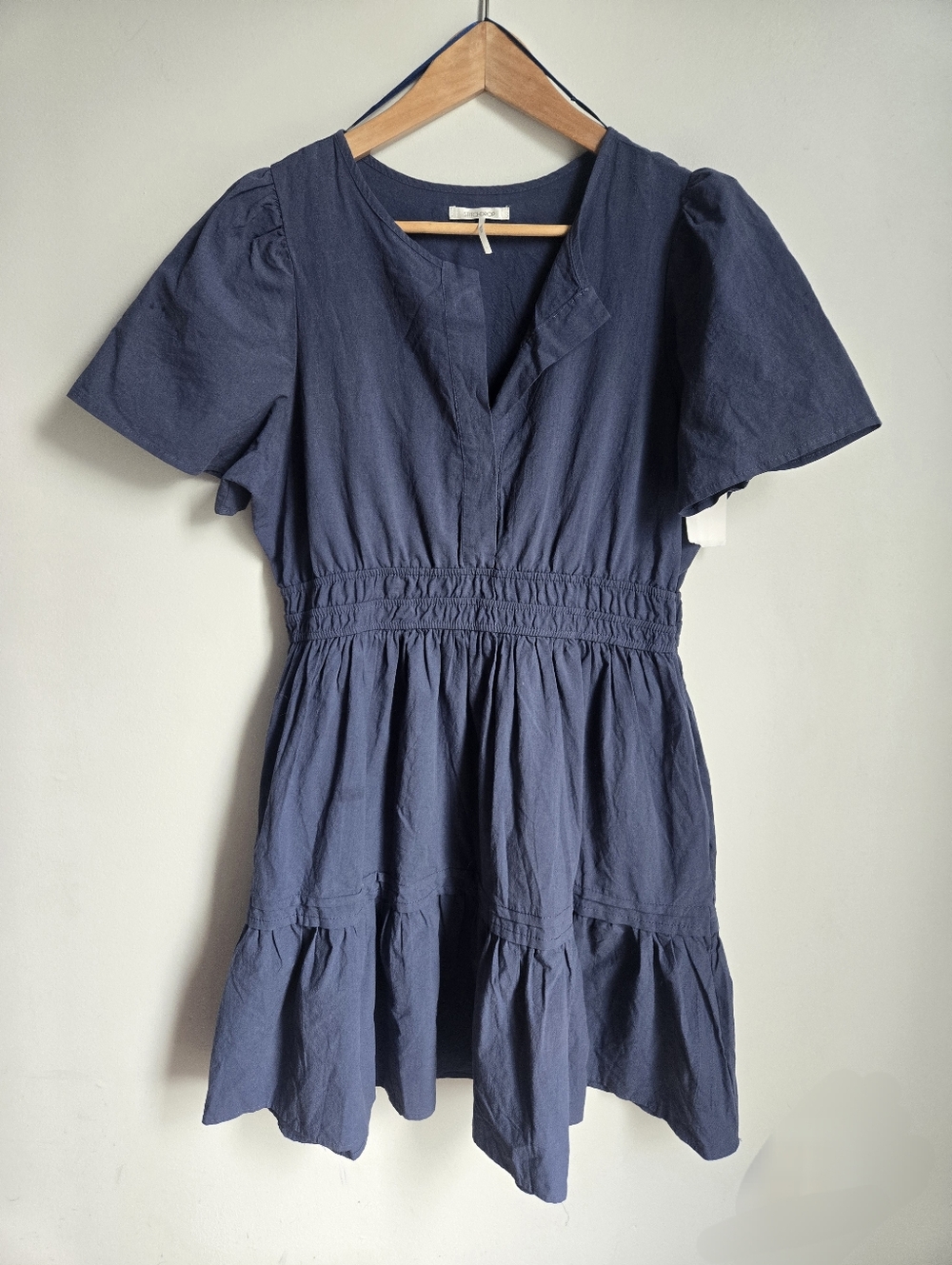 New STITCHDROP Navy Short Sleeve Cotton Tiered Dress
